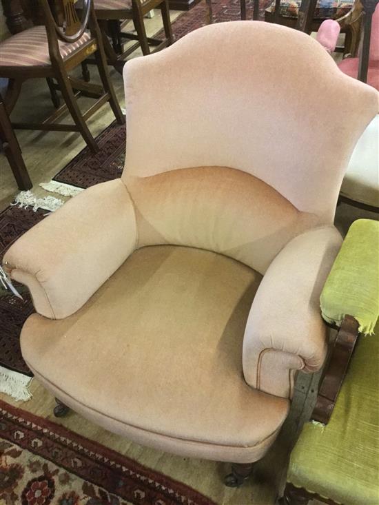 Victorian nursing chair covered in pink dralon(-)